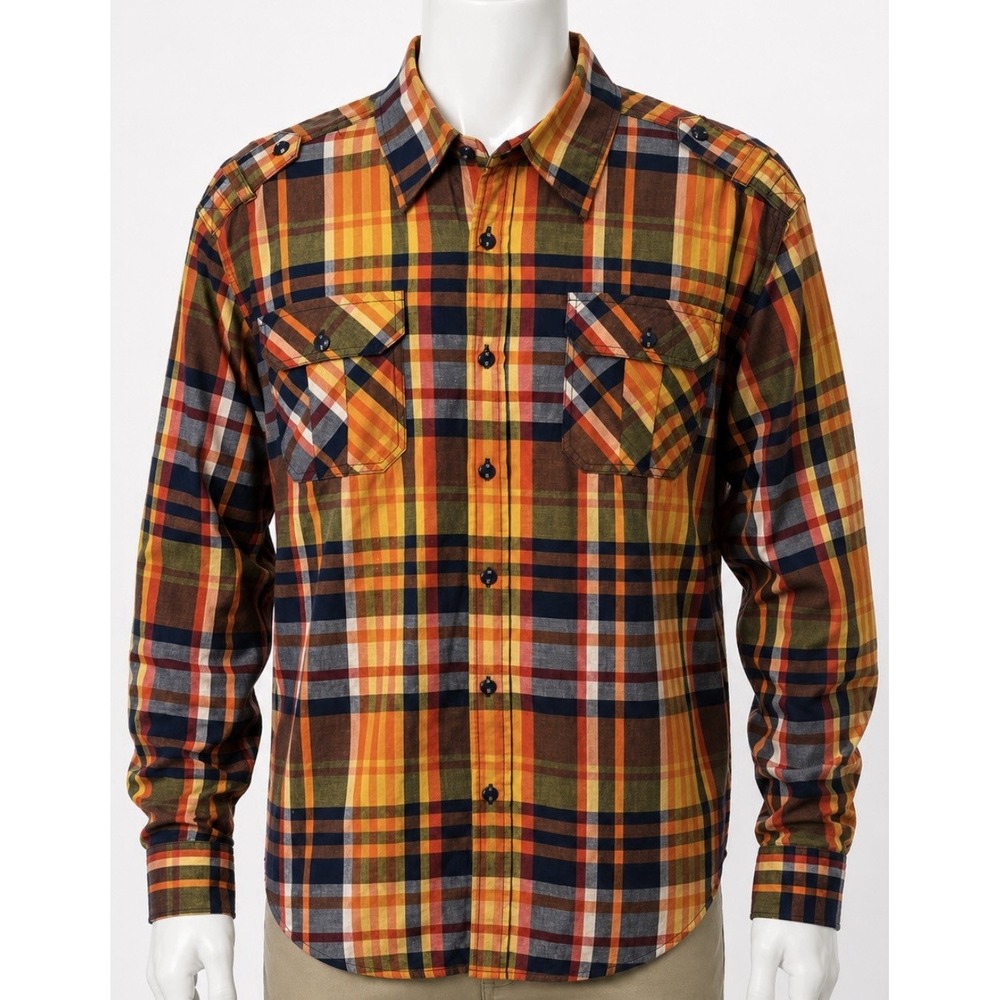 PJ MARK Men's NEW Long Sleeve Plaid Shirt Jacket Orange XL XLarge Button Down